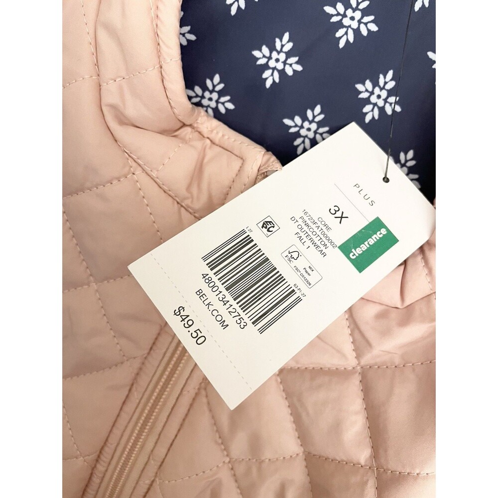 NWT $50 Kim Rogers Puffer Vest Plus 3x 60" Crew Zipper Peach Blue Lining Winter - Picture 7 of 7